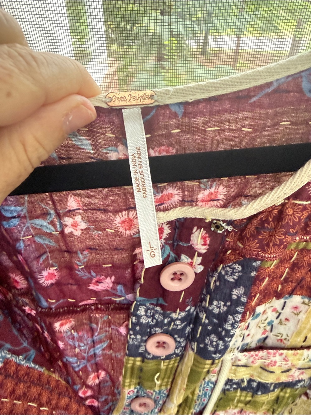 Free People Quilted Kantha Patchwork Jumpsuit Romper in Burgundy Multi Sz. LG - Picture 5 of 8